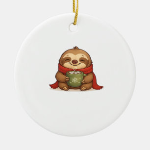 Ornamento De Cerâmica Preguiça de Natal Aconchegante com Chocolate Quent