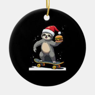 Ornamento De Cerâmica PREGUIÇA DE NATAL Preguiça de skate engraçada de N