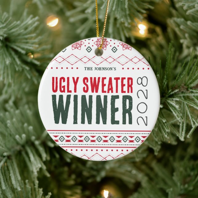 Ornamento De Cerâmica Prêmio Vencedor do Concurso Ugly Sweater (Árvore)