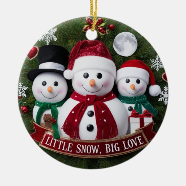 Ornamento De Cerâmica Premium Luxury Snowman Family Christmas Wreath  (Frente)