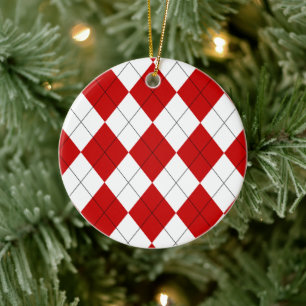Ornamento De Cerâmica Preppy Argyle Tartan Diamond Xadrez Vermelho Branc