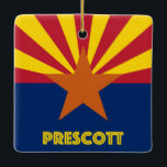 Ornamento De Cerâmica Prescott AZ<br><div class="desc">Prescott Arizona Enfeites de natal com sinalizador de estado.</div>