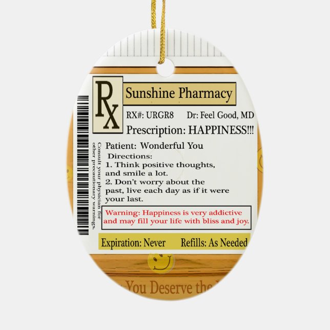 Ornamento De Cerâmica Prescrição de RX para a felicidade (Verso)