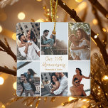 Ornamento De Cerâmica Presente de Aniversário de Colagem de Fotos Person<br><div class="desc">Enfeites de natal personalizável de colagem de fotos para seu marido,  esposa,  namorada ou namorado na celebração do amor. Adicione 6 de seu relacionamento favorito,  noivado ou fotos de casamento e peça como um presente romântico para seu parceiro. Um belo cheio personalizado de lembranças e guião de ouro.</div>