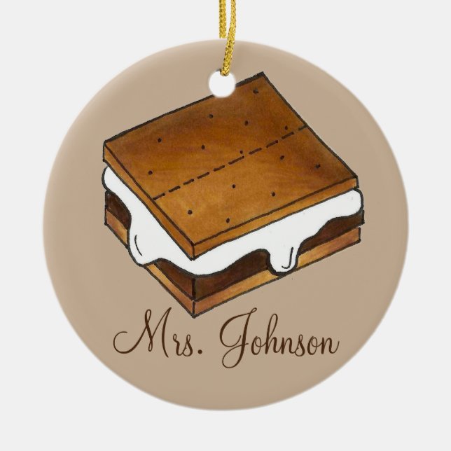 Ornamento De Cerâmica Presente de Apreciação do Professor Camp Campfire  (Frente)