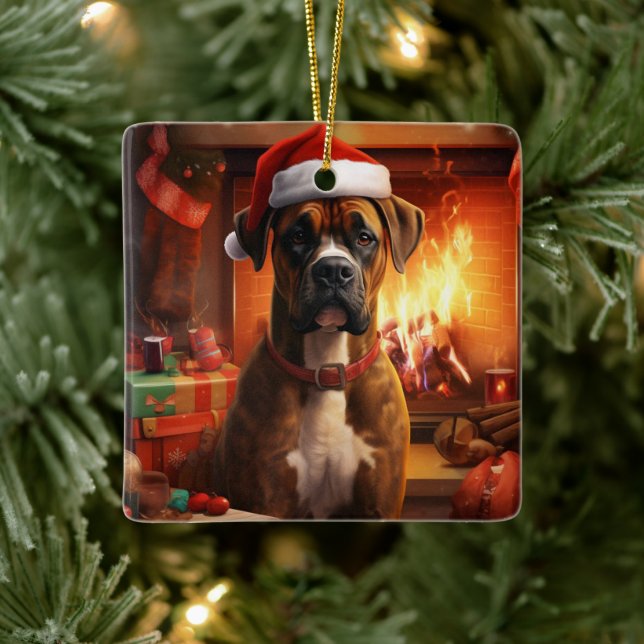 Ornamento De Cerâmica Presente de Boxer, Presente de Pet, Polícia de Cãe (Árvore)