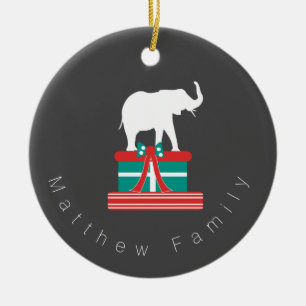 Ornamento De Cerâmica Presente de Elefante de Natal Foto de Presente de