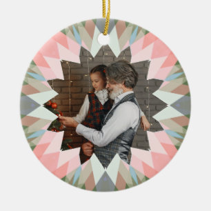 Ornamento De Cerâmica Presente de Foto da Família da Estrela de Natal Ci