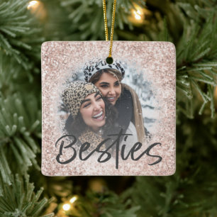 Ornamento De Cerâmica Presente de Foto da Melhor Amiga com Brilho Rosa