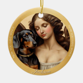 Ornamento De Cerâmica Presente de Foto de Arte de Dachshund Preto e Cast
