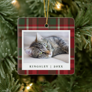 Ornamento De Cerâmica Presente de Foto de Gato Xadrez Natal