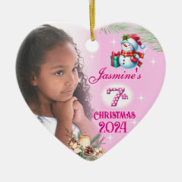 Ornamento De Cerâmica Presente de Foto Personalizado de 7 de Natal para