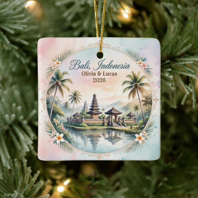 Ornamento De Cerâmica Presente de Lua de Mel Personalizado Bali Indonési (Árvore)
