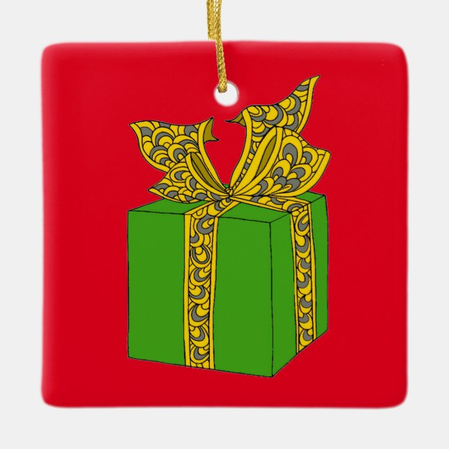 Ornamento De Cerâmica Presente de Natal (Frente)