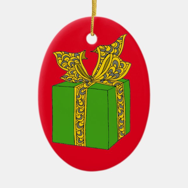 Ornamento De Cerâmica Presente de Natal (Frente)