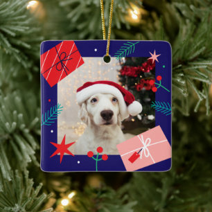 Ornamento De Cerâmica Presente de Natal (adicione sua própria foto) cerâ