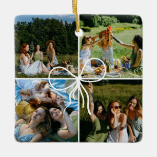 Ornamento De Cerâmica Presente de Natal com Laço de 4 Fotos Melhor Amiga