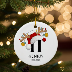 Ornamento De Cerâmica Presente de Natal com nome em letra personalizada