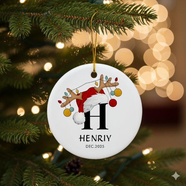 Ornamento De Cerâmica Presente de Natal com nome em letra personalizada (Criador carregado)