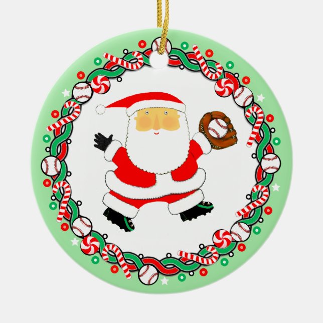 Ornamento De Cerâmica Presente de Natal de Beisebol (Frente)