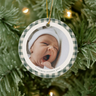 Ornamento De Cerâmica Presente de Natal de Foto de Recém-Nascido em Xadr