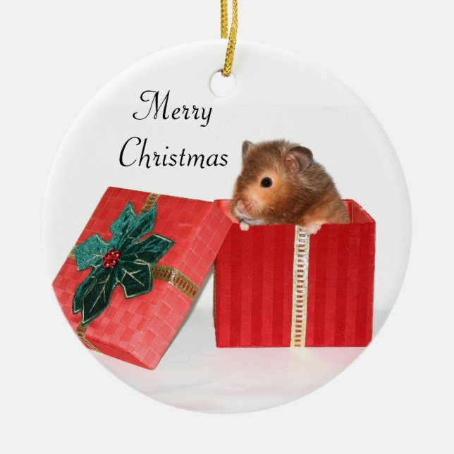 Ornamento De Cerâmica Presente de Natal de Hamster (Frente)
