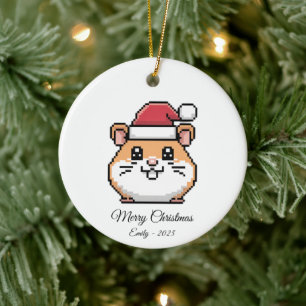 Ornamento De Cerâmica Presente de Natal de Hamster com Chapéu de Papai N