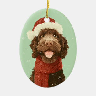 Ornamento De Cerâmica Presente de Natal de Labradoodle de Chocolate