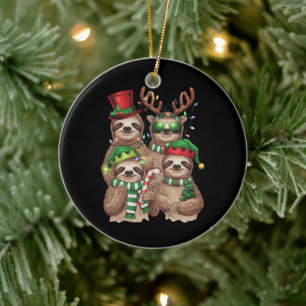 Ornamento De Cerâmica Presente de Natal de Preguiça Feliz Slothmas Amant