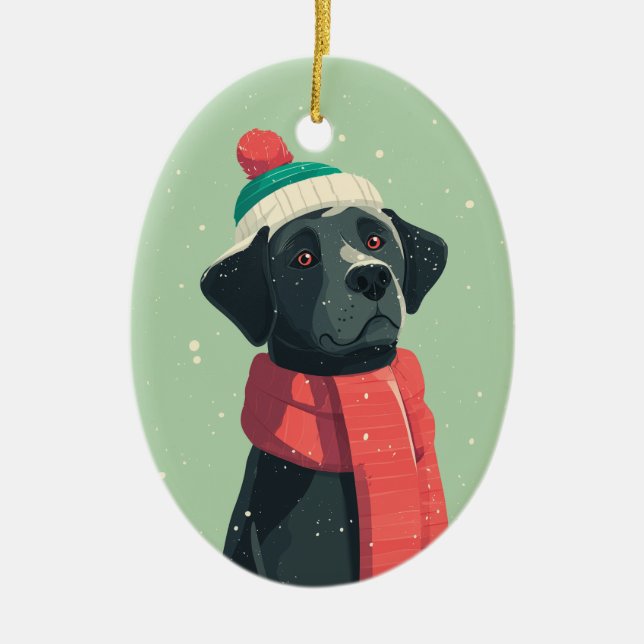 Ornamento De Cerâmica Presente de Natal do Black Lab (Frente)