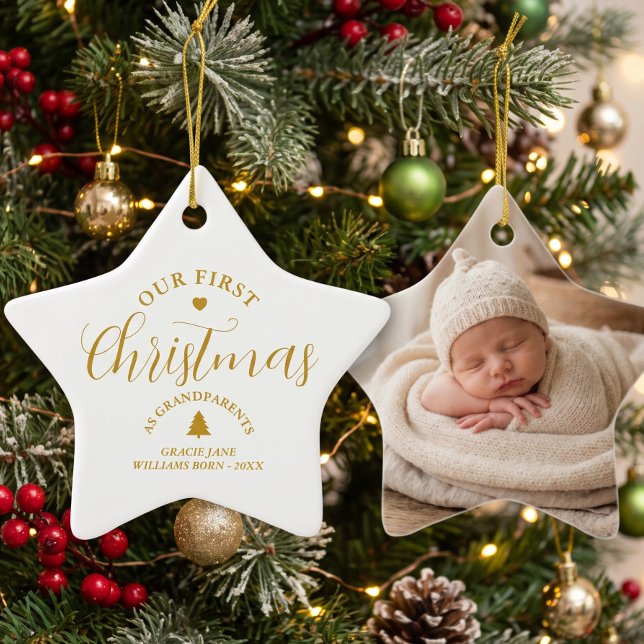 Ornamento De Cerâmica Presente de Natal dos Avós com Nome Personalizado (Criador carregado)