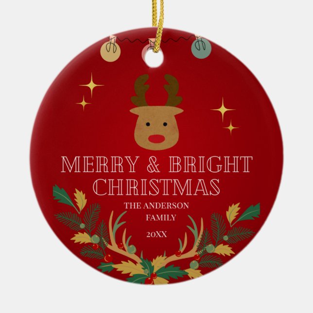 Ornamento De Cerâmica presente de Natal elegante (Frente)