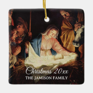Ornamento De Cerâmica Presente de Natal Foto da Família da Natividade Re