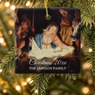 Ornamento De Cerâmica Presente de Natal Foto da Família da Natividade Re