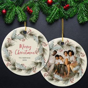 Ornamento De Cerâmica Presente de Natal Personalizado com Foto da Famíli
