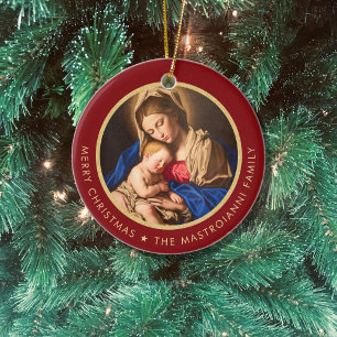 Ornamento De Cerâmica Presente de Natal Religioso Madonna e Criança Cat