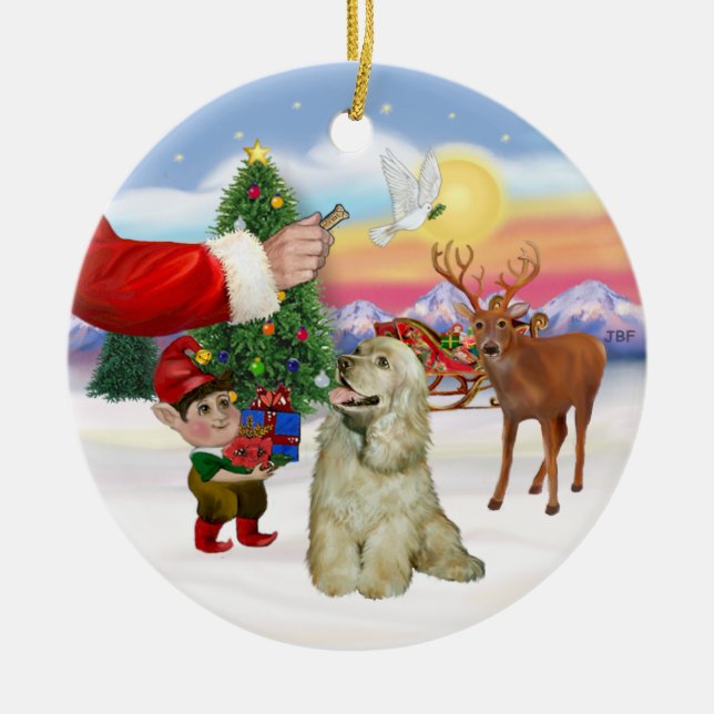Ornamento De Cerâmica Presente de Papai Noel - Cocker Spaniel Buff (Frente)