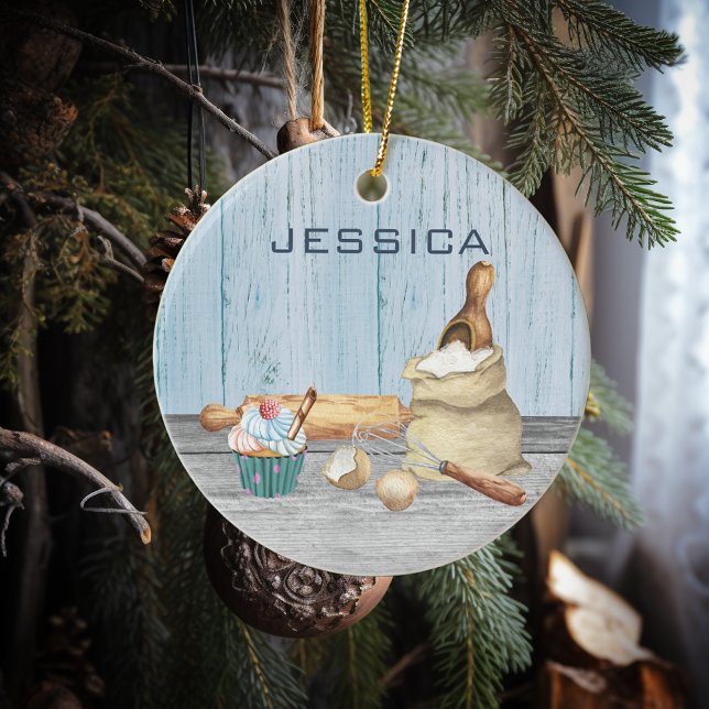 Ornamento De Cerâmica Presente do Assar de Baking de Nome Monograma (Criador carregado)