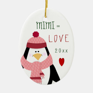 Ornamento De Cerâmica Presente do Natal do pinguim do amor MIMI