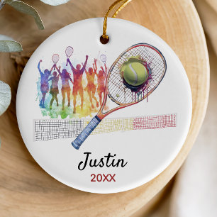 Ornamento De Cerâmica Presente Esportivo de Raquete de Tênis em Aquarela