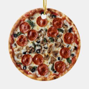 Ornamento De Cerâmica Presente Natalino de Pizza, Comida Divertida, Pres