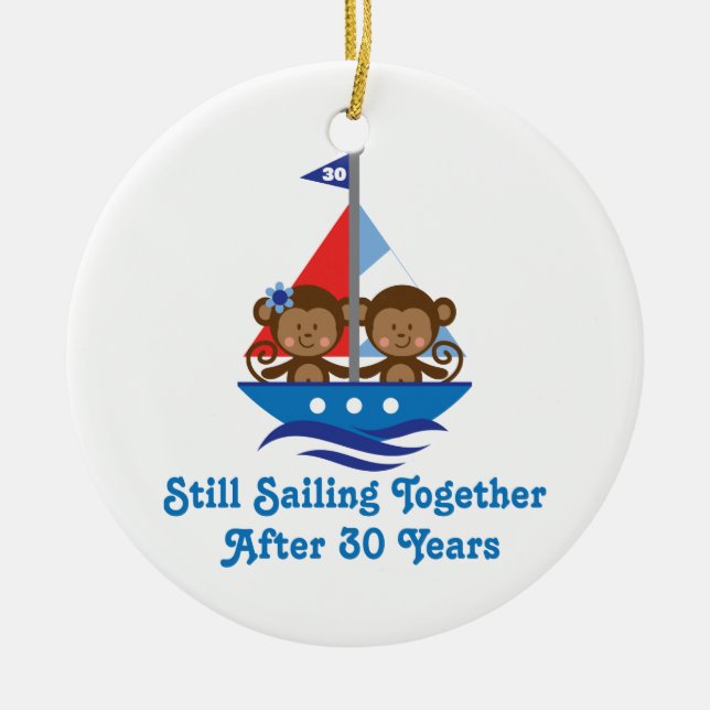 Ornamento De Cerâmica Presente para 30os macacos do aniversário de (Frente)