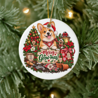 Ornamento De Cerâmica Presente para Amante de Jardinagem, Corgi Natal Ja