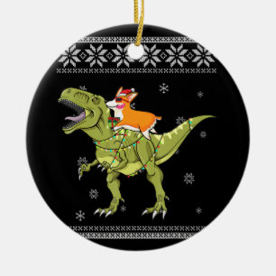 Ornamento De Cerâmica Presente para cães  Natal de Corgi Riding T Rex D