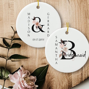 Ornamento De Cerâmica Presente para Dama de Honra Boho Floral Letra
