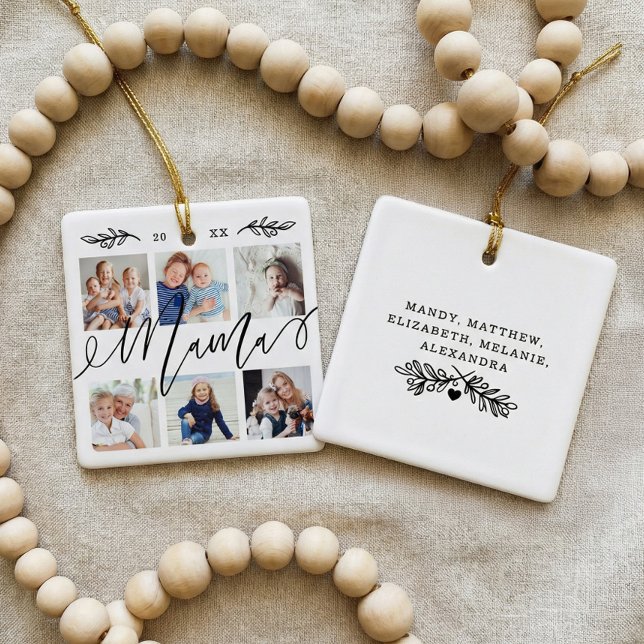 Ornamento De Cerâmica Presente para mamãe | Colagem de Fotografias de Ne (Gift for Mama Personalized Grandchildren Photos Ceramic Ornament)