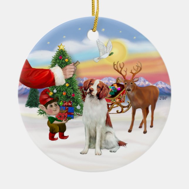 Ornamento De Cerâmica Presente para um Brittany Spaniel (Frente)