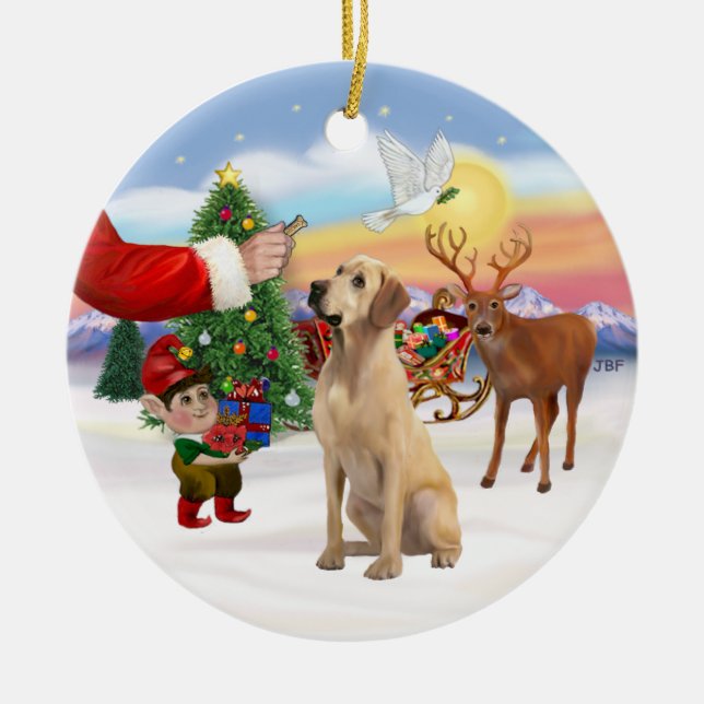 Ornamento De Cerâmica Presente para um Labrador Amarelo (Frente)