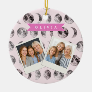 Ornamento De Cerâmica Presente Personalizado com Nome e Fases da Lua em