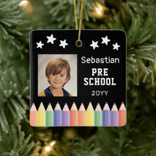 Ornamento De Cerâmica Presente Personalizado de Foto Colorida da Pré-Esc